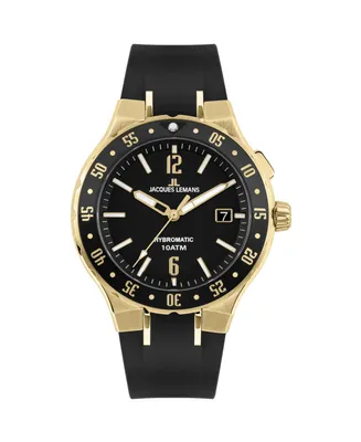 Jacques Lemans Men's Hybromatic Watch with Silicone Strap and Solid Stainless Steel Ip-Gold 1-2109