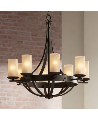 Franklin Iron Works Sperry Industrial Bronze Chandelier 28" Wide Rustic Farmhouse Cylinder Scavo Glass 8-Light Fixture for Dining Room House Foyer Kit