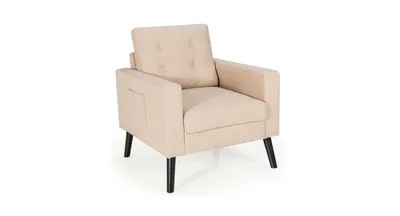 Slickblue Mid-Century Upholstered Armchair Club Chair with Rubber Wood Legs