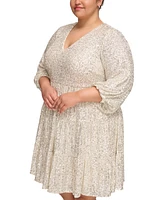 Eliza J Plus Sequined Long-Sleeve Tiered Dress