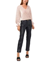 Vince Camuto Women's V-Neck Velvet Shine Blouson-Long-Sleeve Top