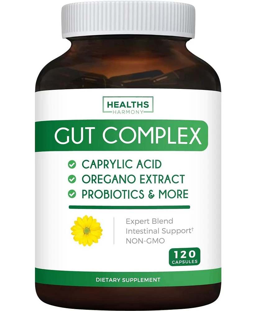 Healths Harmony Gut Complex with Caprylic Acid, Oregano Leaf, Probiotics Capsules, Health's Harmony, 120ct