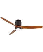 52" Windspun Modern 3 Blade Hugger Ceiling Fan with Dimmable Led Light Remote Control Matte Black Walnut Wood for Living Room Kitchen House Bedroom Fa