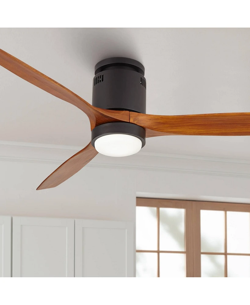 Casa Vieja 52" Windspun Modern 3 Blade Hugger Ceiling Fan with Dimmable Led Light Remote Control Matte Black Walnut Wood for Living Room Kitchen House