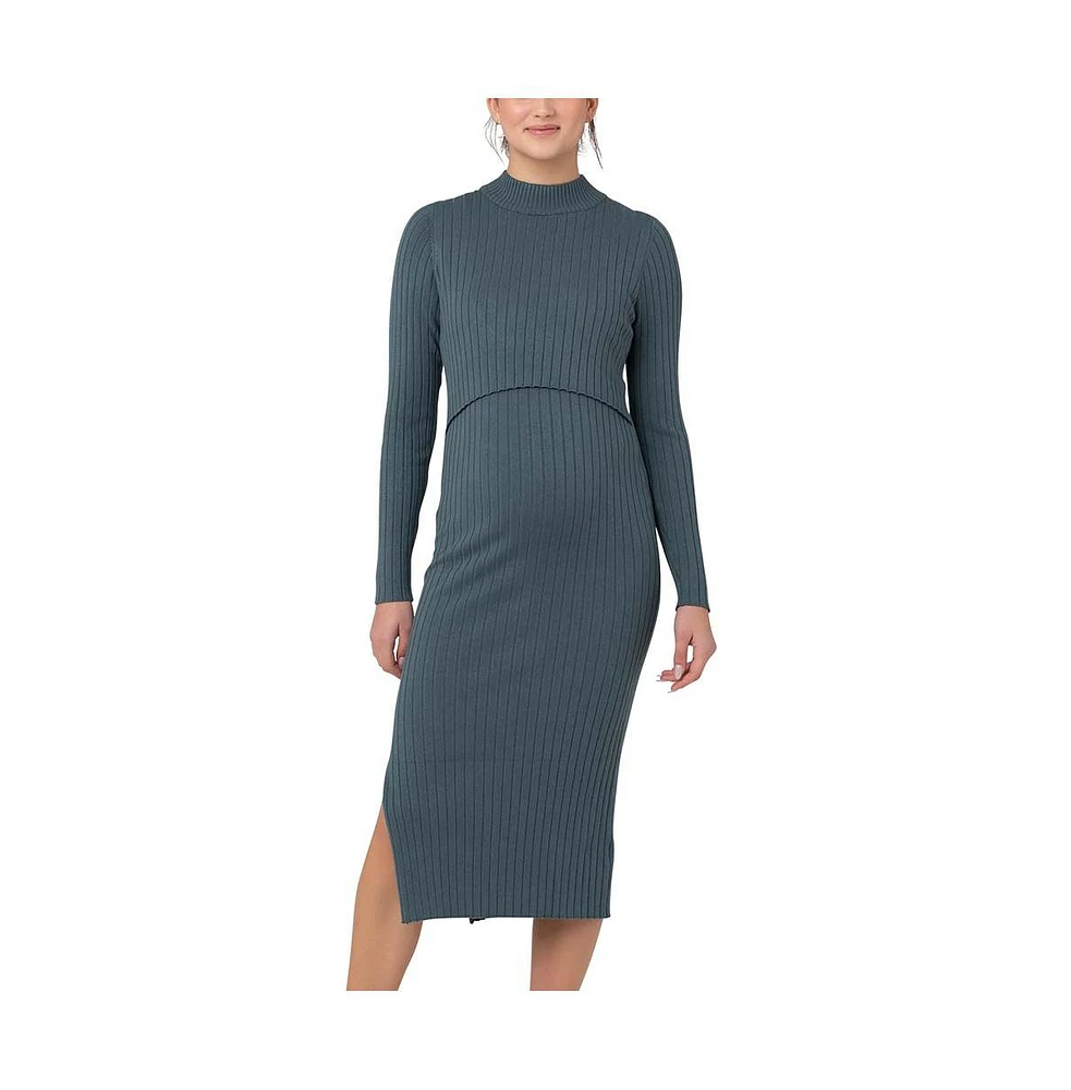 Ripe Maternity Nella Rib Nursing Knit Dress Teal