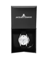 Jacques Lemans Men's Liverpool Watch with Silicone, Solid Stainless Steel Leather Strap, Chronograph