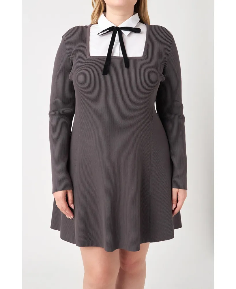 English Factory Plus Mixed Media Fit and Flare Sweater Dress