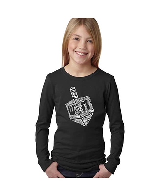 La Pop Art Girls Hanukkah Dreidel Word Long Sleeve T-Shirt