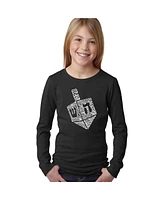 La Pop Art Girls Hanukkah Dreidel Word Long Sleeve T-Shirt