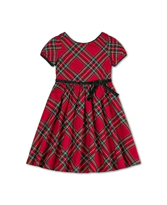 Hope & Henry Toddler Girls Puff Sleeve Party Dress with Velvet Trim, Toddler|Child