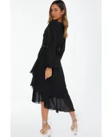 Quiz Women's Black Long Sleeve Chain Belt Dress