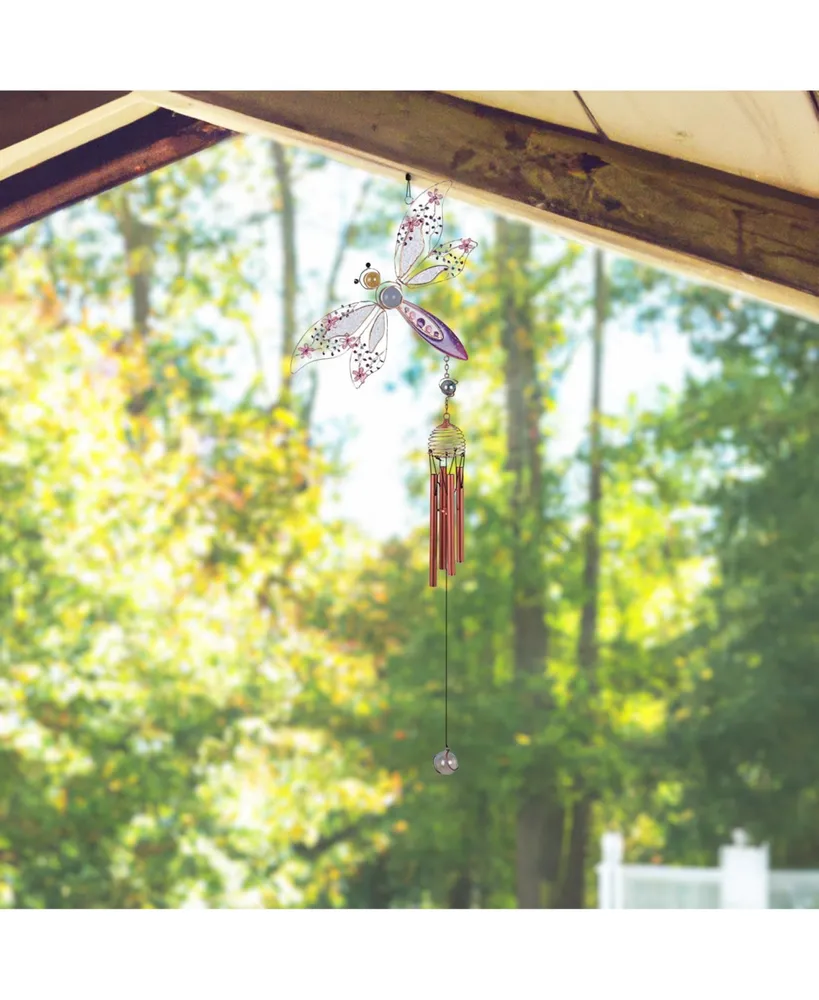 Fc Design 26" Long Pink/Blue Dragonfly Wind Chime with Gem Home Decor Perfect Gift for House Warming, Holidays and Birthdays