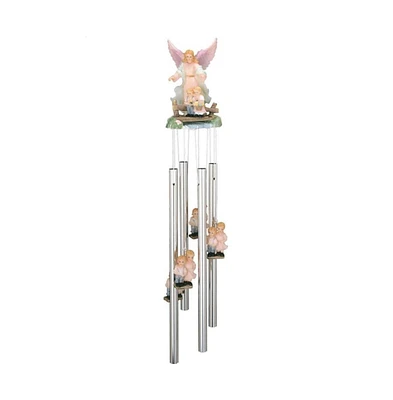 23" Long Guardian Angel with Children Round Top Wind Chime