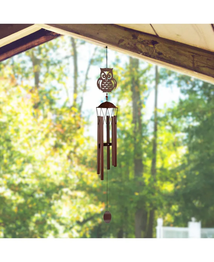 Fc Design 38" Long Metal Brown Owl Silhouette Wind Chime Home Decor Perfect Gift for House Warming, Holidays and Birthdays