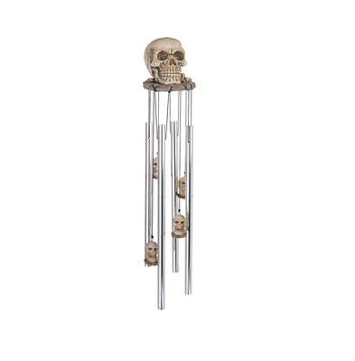23" Long Skull Head Round Top Wind Chime Fantasy Figurine