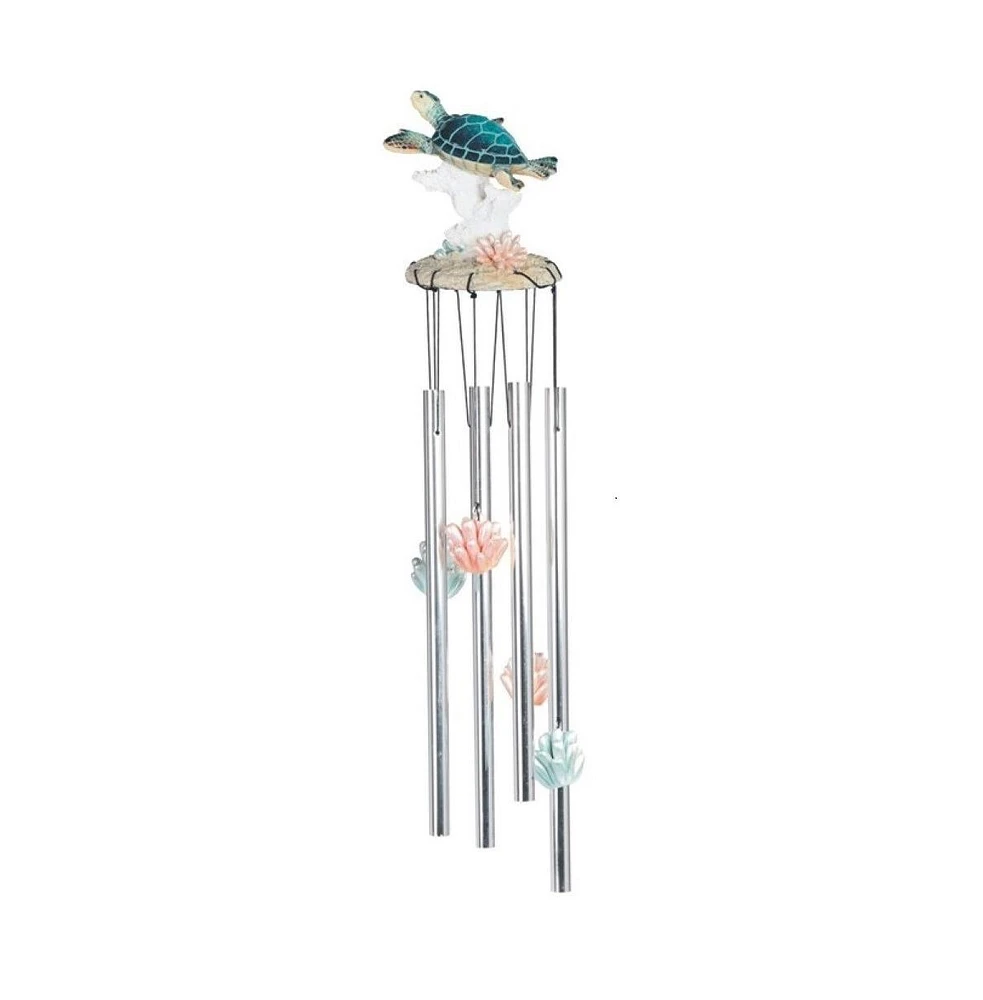 23" Long Sea Turtle with Coral Round Top Wind Chime Marine Life