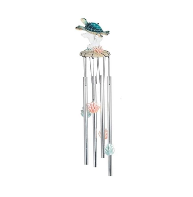23" Long Sea Turtle with Coral Round Top Wind Chime Marine Life
