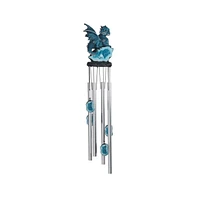 23" Long Dragon on Blue Faux Crystal Round Top Wind Chime