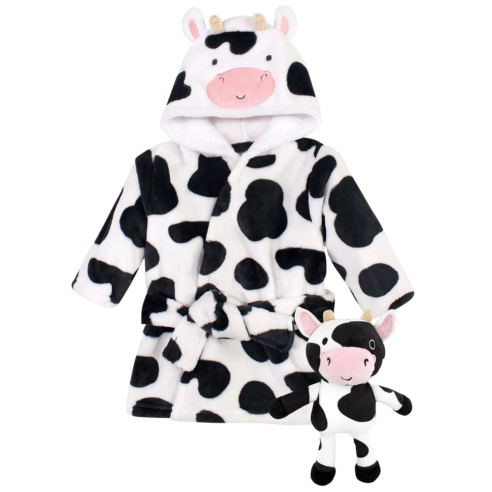 Hudson Baby Baby Unisex Baby Plush Bathrobe and Toy Set, Cow, One