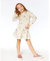 Girl Hooded French Terry Dress Oatmeal Mix Deer Print