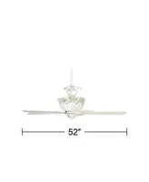 52" Chic Vintage Country Cottage Indoor Ceiling Fan Rubbed White Floral Scroll for Living Room Kitchen House Kids Room Family Dining Bedroom Home Offi