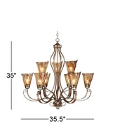 Franklin Iron Works Amber Scroll Golden Bronze Silver Large Chandelier 35.5" Wide Rustic Art Glass 9-Light Fixture for Dining Room House Foyer Entrywa