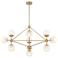 Possini Euro Design Gable Soft Gold Hanging Chandelier Lighting 40.50" Wide Mid Century Modern Sputnik Frosted Glass Globe Shade 10