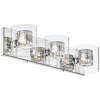Possini Euro Design Wrapped Wire Modern Wall Light Polished Chrome Silver Metal Hardwired 22" Wide 3-Light Fixture Clear Glass Cylinder Shade for Bath