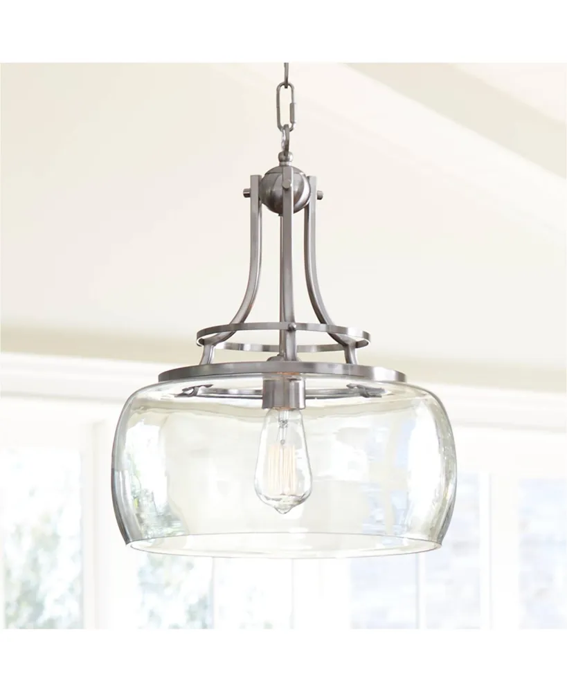 Charleston Brushed Nickel Hanging Pendant Lighting 13.5" Wide Modern Industrial Led Clear Glass Shade Fixture for Dining Room Living Home Foyer Kitche