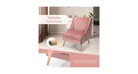 Velvet Wing Back Accent Chair with Rubber Wood Legs and Padded Seat for Living Room-Pink
