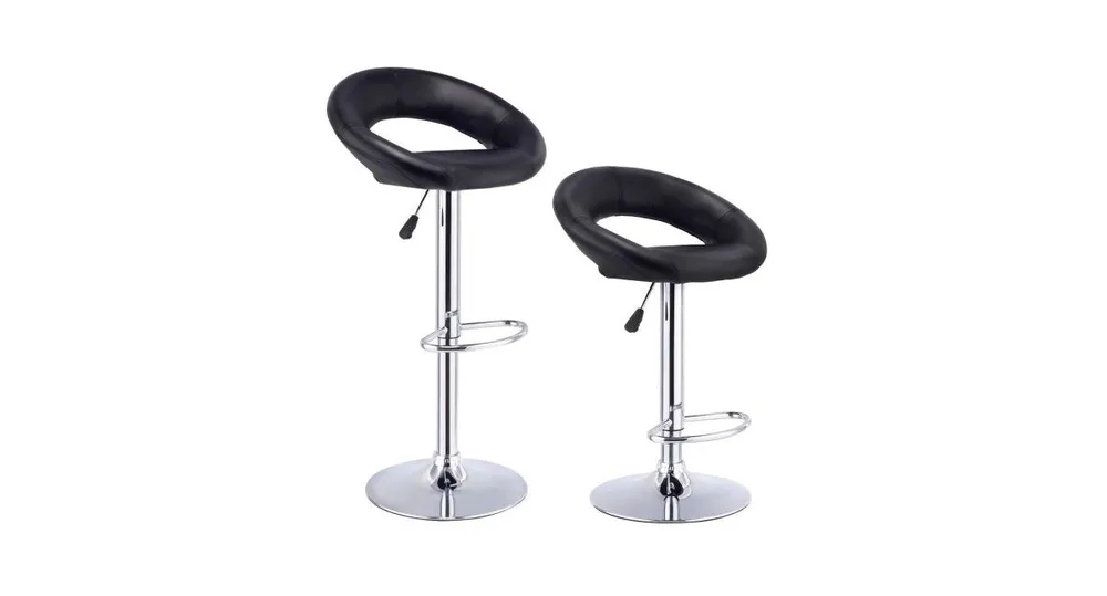 Set of 2 Adjustable Swivel Pu Bar Stools-Black