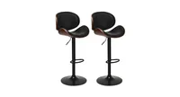 Set of 2 Adjustable Swivel Pu Leather Bar Stools with Curved Footrest - Black