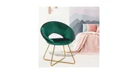 Set of 2 Accent Velvet Chairs Dining Chairs Arm Chair with Golden Legs Dark Green