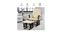 Wood Glider Chair and Ottoman Set with Padded Armrests Detachable Cushion