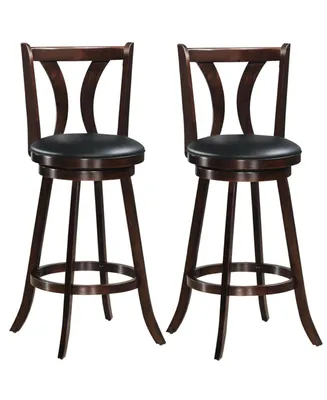 29.5 Inch Set of 2 Swivel Bar Stools Bar Height Chairs with Rubber Wood Legs