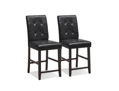 Slickblue Set of 2 Bar Stools with Rubber Wood Legs and Button-Tufted Back