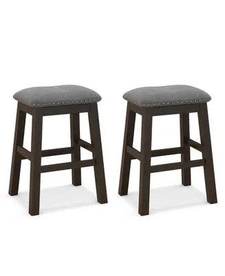 2 Piece 24.5 Inch Counter Height Bar Stool Set with Padded Seat-Grey