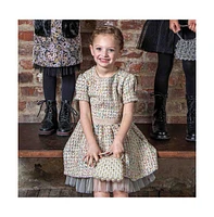 Imoga Collection Big Girls Nova FW23 Confetti Novelty Jacquard, Tweed, Pleated Mesh Dress
