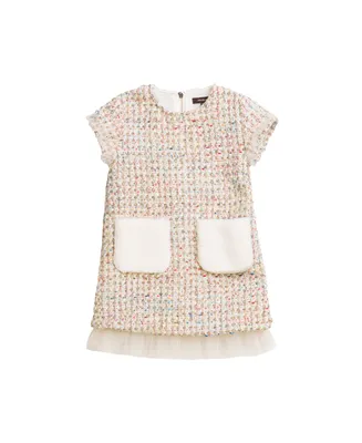 Imoga Collection Little Girls Tanner FW23 Confetti Novelty Jacquard And Faux Fur Pocket Dress