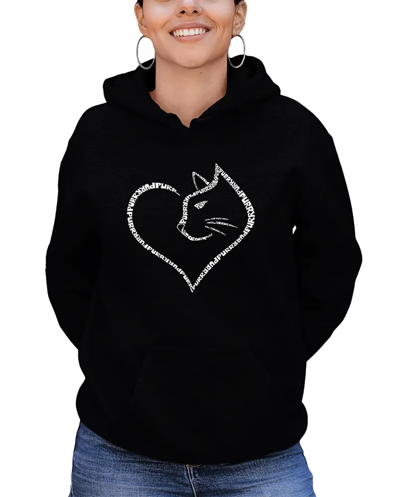 La Pop Art Women's Cat Heart Word Hooded Sweatshirt