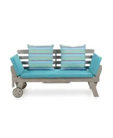 Furniture of America 30.75" Acacia Convertible Mobile Patio Sofa Daybed with Cushions