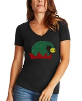 La Pop Art Women's Christmas Elf Hat Word V-neck T-shirt