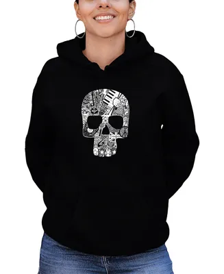 La Pop Art Women's Rock and Roll Skull Word Hooded Sweatshirt
