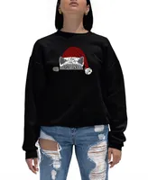 La Pop Art Women's Christmas Peeking Cat Word Crewneck Sweatshirt