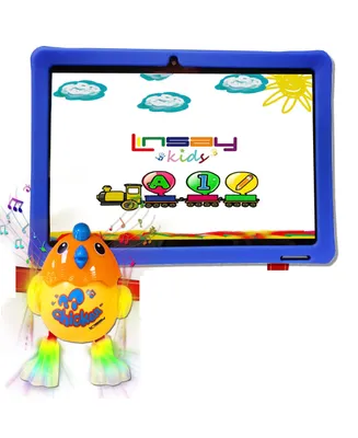 Linsay New 10.1" Funny Kids Wi-Fi Tablet 64GB Newest Android 13 Bundle with Yellow Kids Defender Case and Smart Chicken Toy