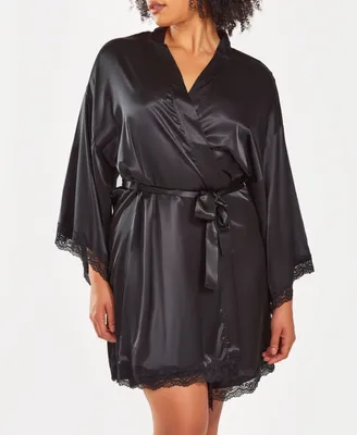 iCollection Plus Silky Laced Trim Short Robe