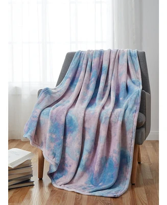 Kate Aurora Tie Dyed Pink & Blue Ultra Soft & Plush Oversized Throw Blanket - 50 in. W x 70 in. L