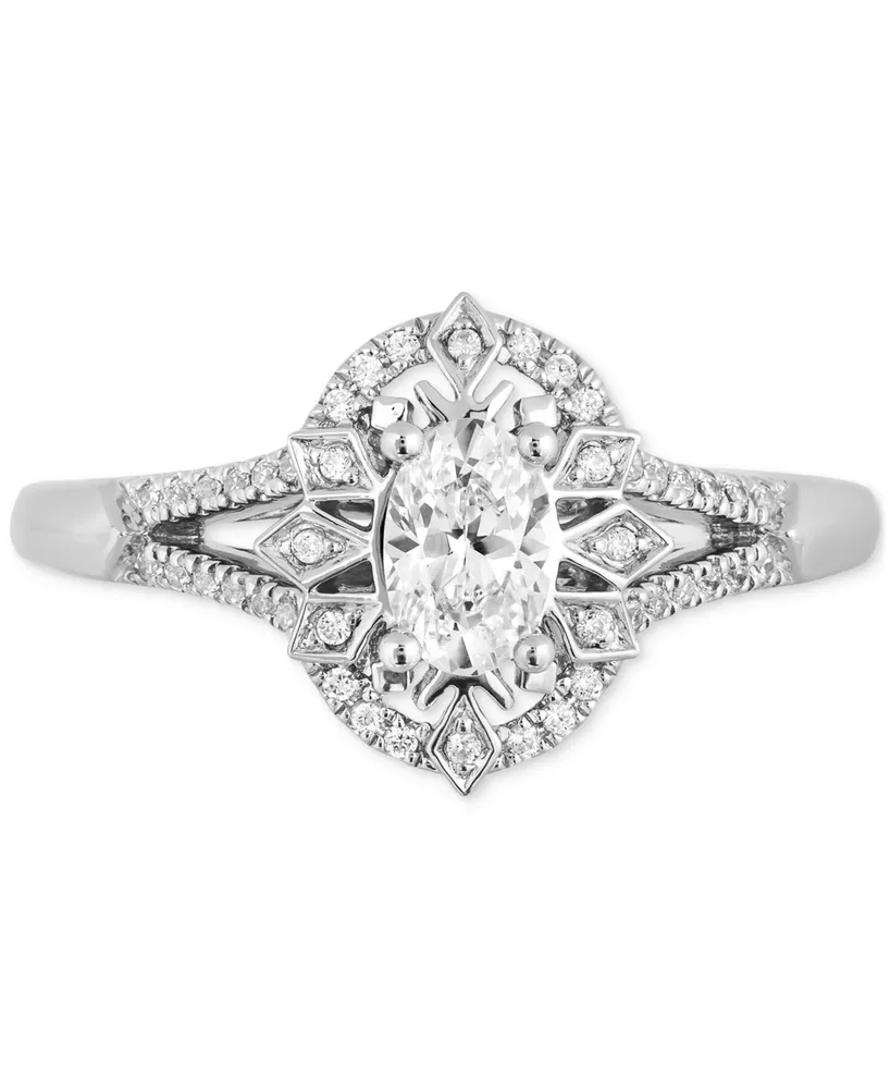 Enchanted Disney Fine Jewelry Diamond Oval Halo Elsa Ring (5/8 ct. t.w.) in 14k White Gold