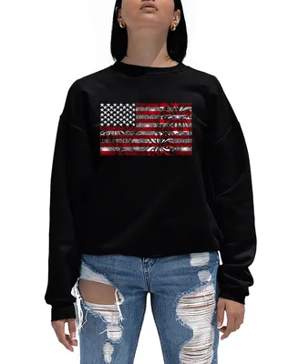 La Pop Art Women's Fireworks American Flag Word Crewneck Sweatshirt
