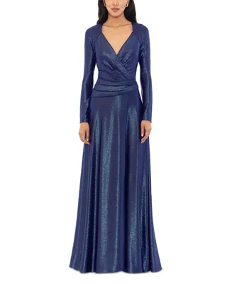 Betsy & Adam Women's Foil Long-Sleeve Faux-Wrap Dress
